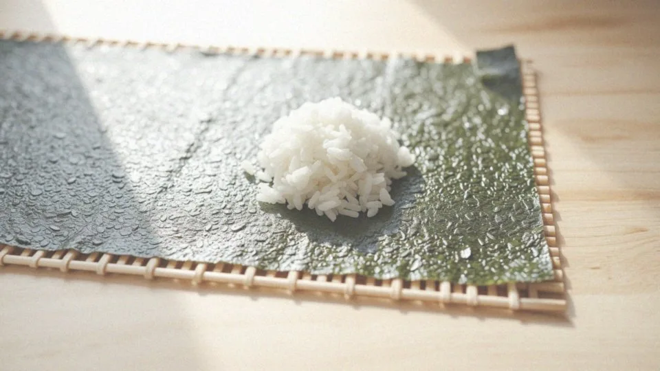 Jakie są zasady przy układaniu nori na macie do zwijania sushi?